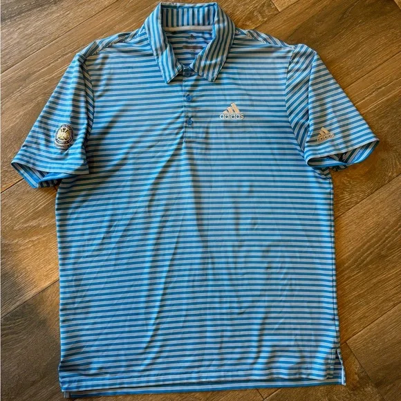 Adidas Mens lightweight breathable blue/white striped golf shirt size Large - Picture 1 of 6